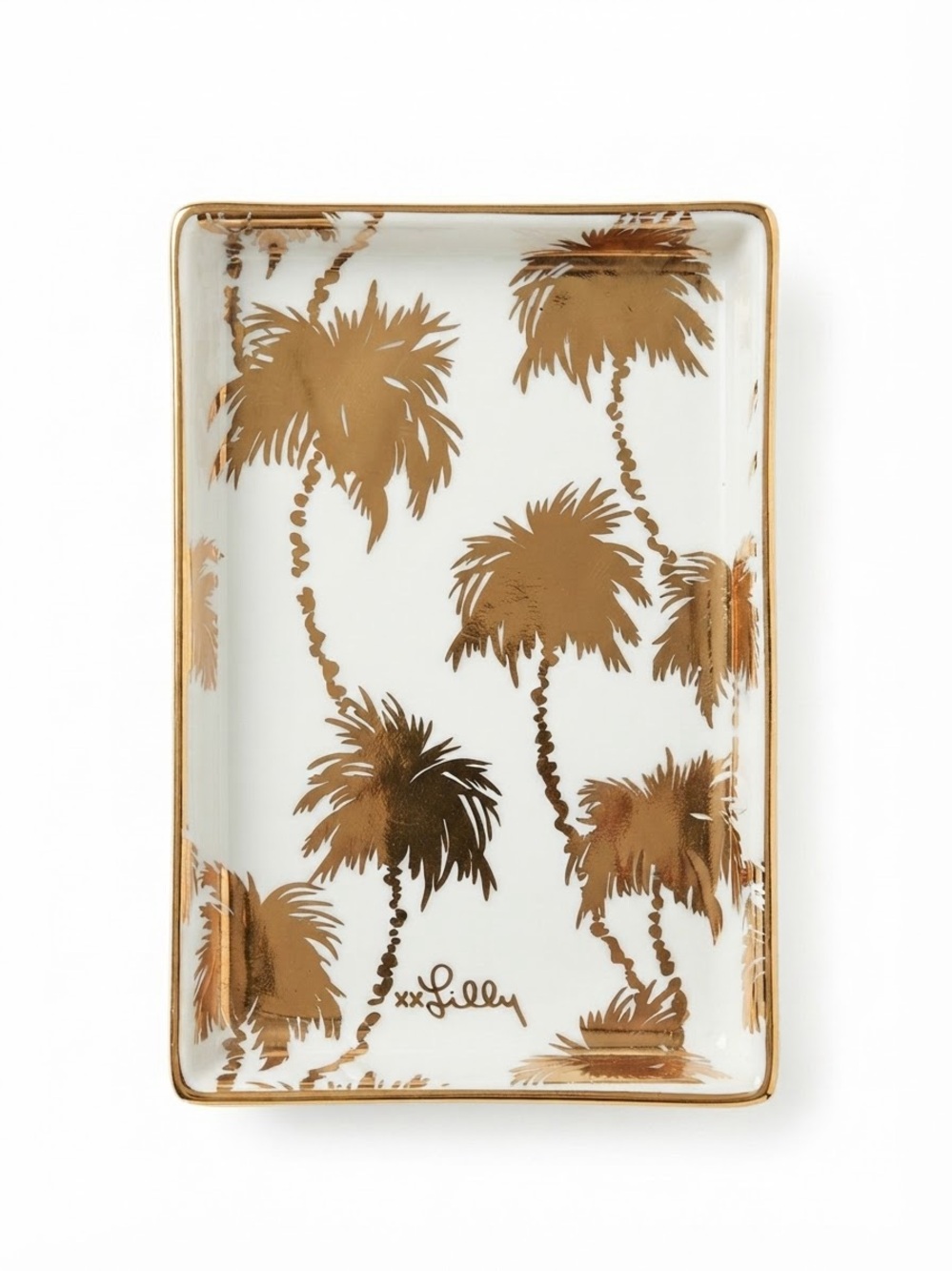 Lilly Pulitzer Gold Palm Tree Ceramic Jewelry Tray Dish Catchallβ xx Lilly